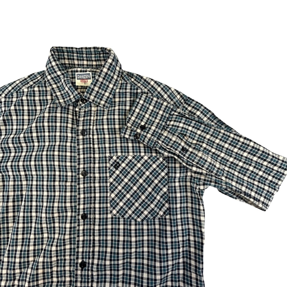 Denizen Levi's Button Down Shirt Men's Small Plaid Teal Navy Outdoor Western